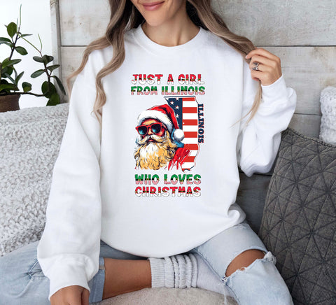Image of Christmas Crewneck Sweatshirt - Santa Claus Xmas Pullover with Illinois Print