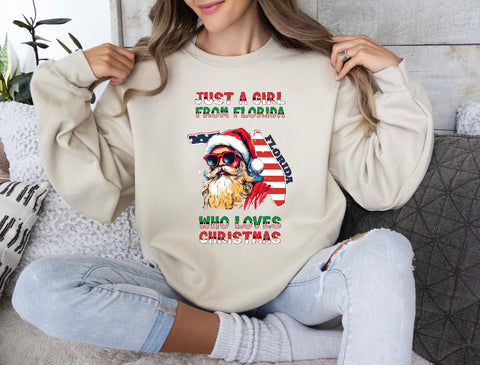 Image of Christmas Sweatshirt - Florida Xmas Pullover with Santa Claus Design - Womens Holiday Sweater