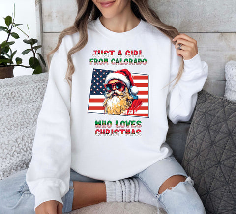 Image of USA Santa Xmas Sweatshirt - Colorado Christmas Pullover for Women - Gift Idea