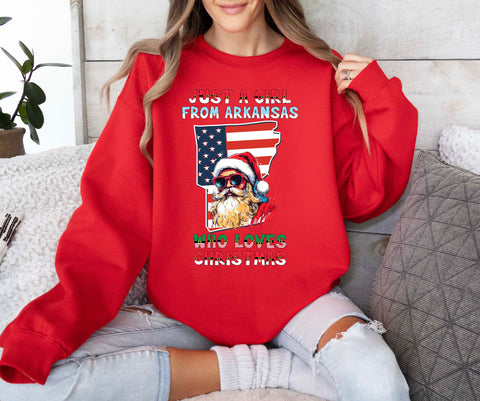 Image of Christmas Arkansas Sweatshirt - Santa Claus Xmas Holiday Jumper for Women