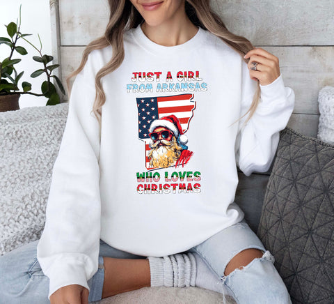 Image of Christmas Arkansas Sweatshirt - Santa Claus Xmas Holiday Jumper for Women