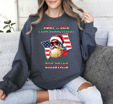 Image of Connecticut Christmas Sweatshirt - Santa Claus Jersey for Her