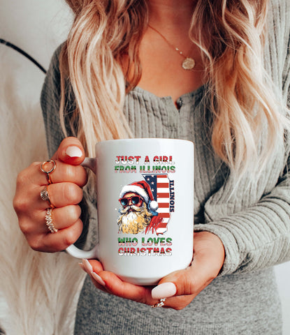 Image of Illinois Christmas Mug - Santa Claus Holiday Xmas Mug