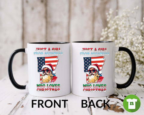 Image of Christmas Mug - Arkansas Xmas Holiday Coffee Cup with Vintage Santa Claus Design