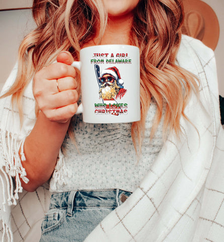 Image of Santa Claus Xmas Mug - Funny Holiday Tea Cup - Delaware USA Themed Christmas Gift