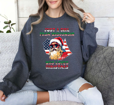 Image of Wisconsin Christmas Sweatshirt - Santa Claus Pullover Xmas Gift for Her