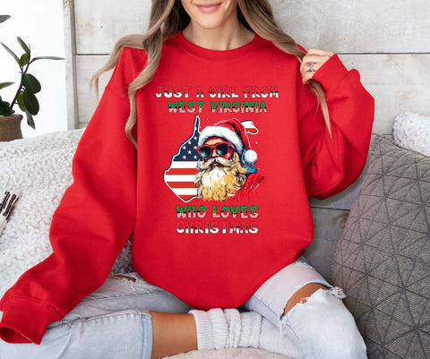 Image of Christmas West Virginia Sweatshirt - Xmas Santa Sweater - USA Gift Idea