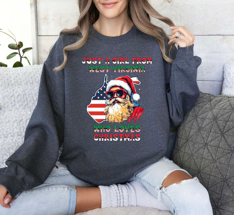 Image of Christmas West Virginia Sweatshirt - Xmas Santa Sweater - USA Gift Idea