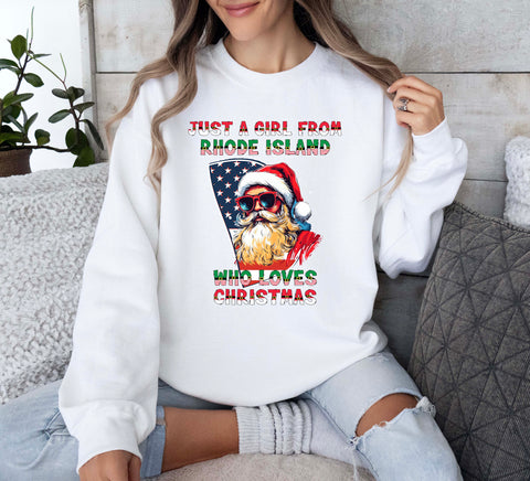 Image of USA Christmas Sweatshirt with Santa Claus and Rhode Island Design
