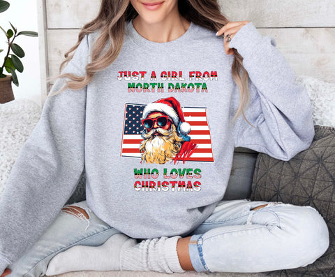 Image of USA Santa Claus Christmas Sweatshirt - North Dakota Winter Family Gift