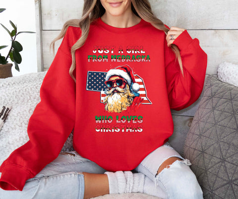 Image of Nebraska Xmas Sweatshirt - Family Christmas Pullover with Santa Claus Print