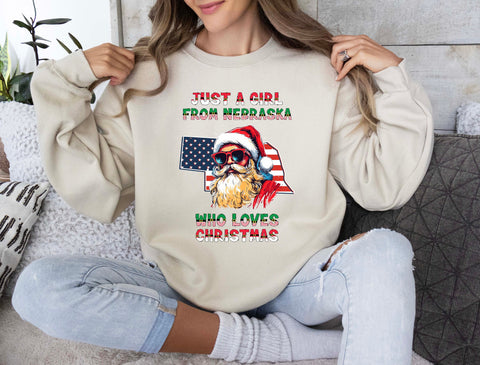 Image of Nebraska Xmas Sweatshirt - Family Christmas Pullover with Santa Claus Print