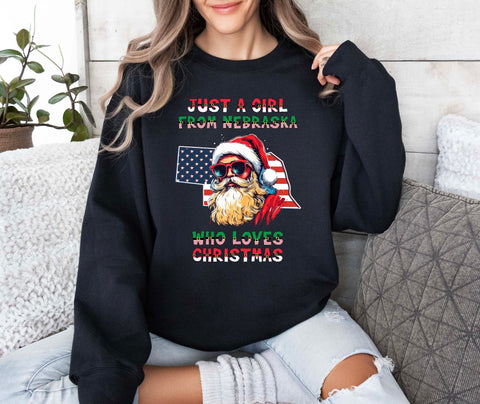 Image of Nebraska Xmas Sweatshirt - Family Christmas Pullover with Santa Claus Print