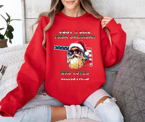Christmas Sweatshirt - USA Themed Oklahoma and Santa Claus Design