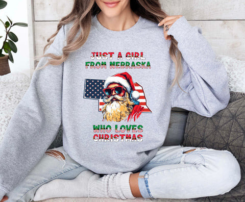 Image of Nebraska Xmas Sweatshirt - Family Christmas Pullover with Santa Claus Print