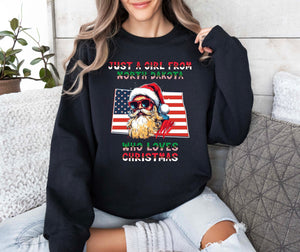 USA Santa Claus Christmas Sweatshirt - North Dakota Winter Family Gift