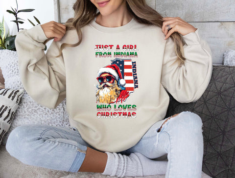 Image of Indiana Xmas Sweatshirt with Santa Claus Design - Perfect Gift for Her and the Whole Family