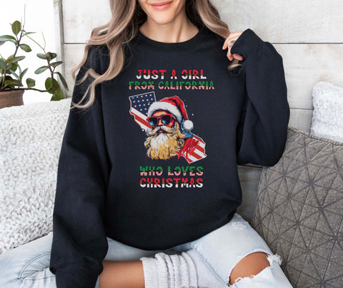 Image of USA Christmas Sweatshirt - California Xmas Pullover with Santa Claus Design