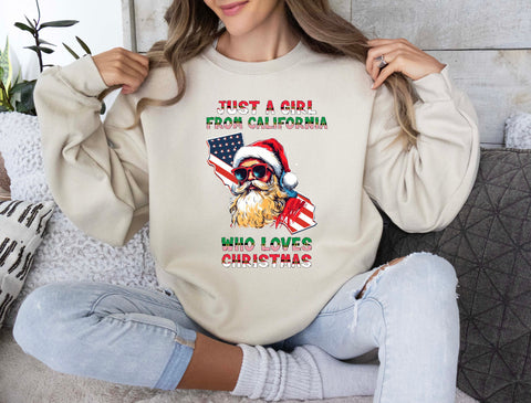 Image of USA Christmas Sweatshirt - California Xmas Pullover with Santa Claus Design