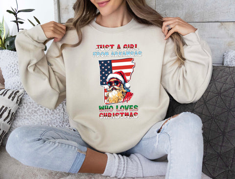 Image of Christmas Arkansas Sweatshirt - Santa Claus Xmas Holiday Jumper for Women