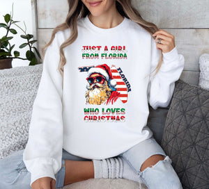 Christmas Sweatshirt - Florida Xmas Pullover with Santa Claus Design - Womens Holiday Sweater