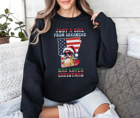 Image of Christmas Arkansas Sweatshirt - Santa Claus Xmas Holiday Jumper for Women