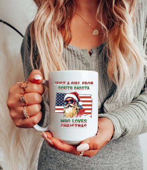 South Dakota Christmas Mug - Santa Claus Holiday Coffee Mug for Xmas in USA