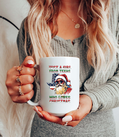 Image of Festive USA Santa Xmas Mug - Texas-Themed Christmas Coffee Mug