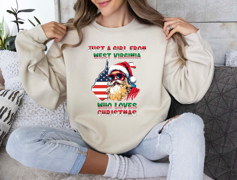 Image of Christmas West Virginia Sweatshirt - Xmas Santa Sweater - USA Gift Idea
