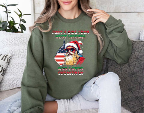 Image of Christmas West Virginia Sweatshirt - Xmas Santa Sweater - USA Gift Idea