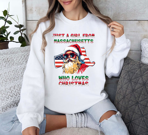 Image of Christmas Sweatshirt Massachusetts Xmas Pullovers USA