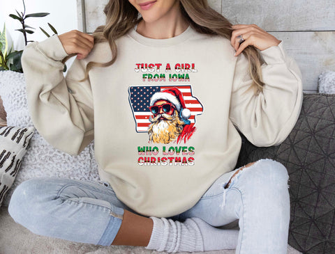 Image of USA Iowa Santa Holiday Sweater - Christmas Pullover with Santa Claus Design