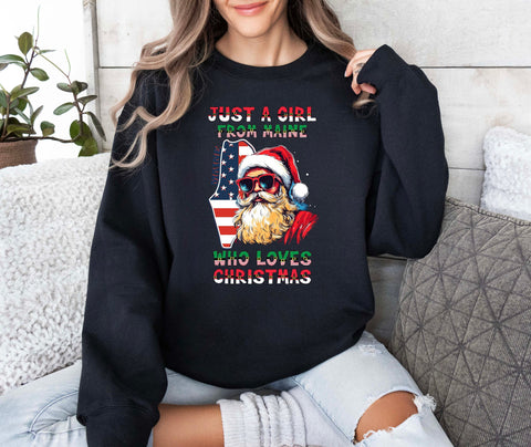 Image of Christmas Sweatshirt - Maine Xmas Pullover with Santa Claus Design