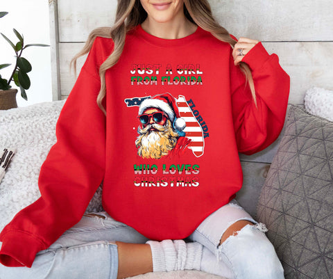 Image of Christmas Sweatshirt - Florida Xmas Pullover with Santa Claus Design - Womens Holiday Sweater