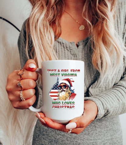 Image of Festive Santa Claus Christmas Mug - USA and West Virginia Xmas Design
