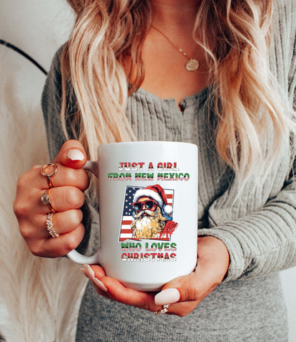 Image of New Mexico Christmas Mug Santa Claus Holiday Coffee Mug Xmas Gift Idea - USA