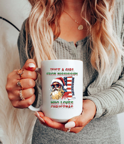 Image of USA Christmas Mug with Santa Claus Design - Festive Xmas Gift Idea for Holiday Season in Mississippi
