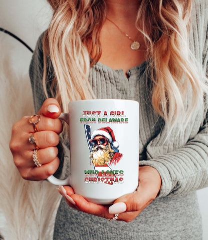 Image of Santa Claus Xmas Mug - Funny Holiday Tea Cup - Delaware USA Themed Christmas Gift