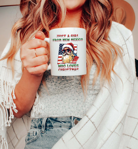 Image of New Mexico Christmas Mug Santa Claus Holiday Coffee Mug Xmas Gift Idea - USA