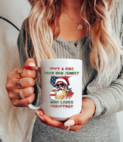 Image of Christmas Mug - New Jersey Xmas Gift with Vintage Santa Claus Design